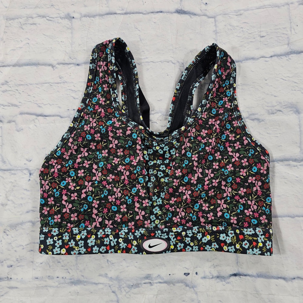 Nike Sports Bra Women Small Black Floral Strappy Back CU7392-010 Training Gym
